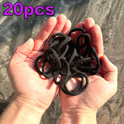 20-Pack Black Seamless High-Elastic Hairbands for Women — Non-Damaging Ponytail Holders & Hair Ties