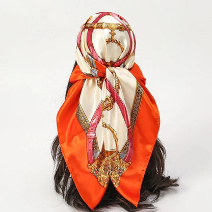 Satin Square Scarf – Elegant 2025 Print Hijab, Shawl & Hair Wrap