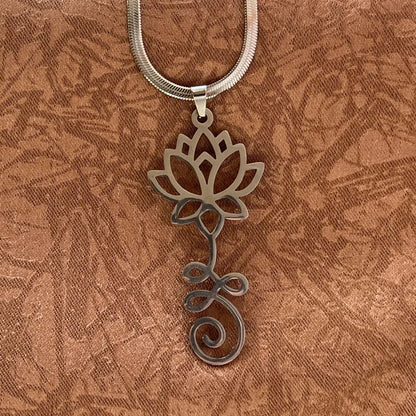 Stainless Steel Unalome Pendant Necklace | Yoga Jewelry with Lotus Flower