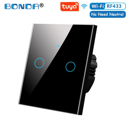 BONDA Smart Switch Wifi RF433 No Neutral EU Standard Tuya Control Works with Alexa Google Home WiFi Smart Home Touch Switches 86