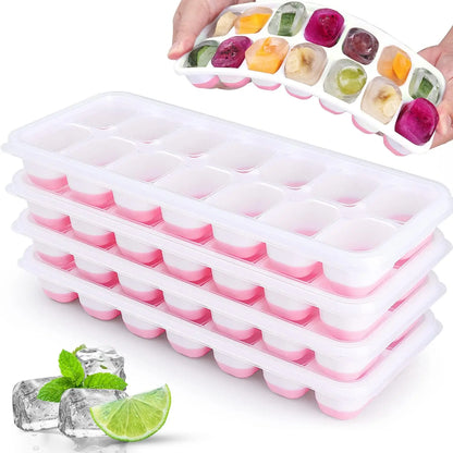 14 Grid Square Ice Cube Tray with Lid | Silicone Mold for Easy Release