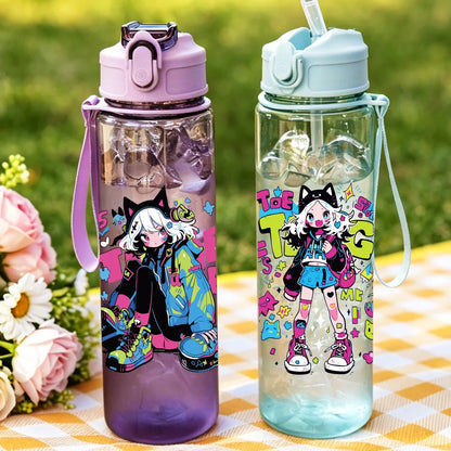 1 Piece 750ml (26 fl oz) Anime Girl Straw Cup | Summer Water Bottle