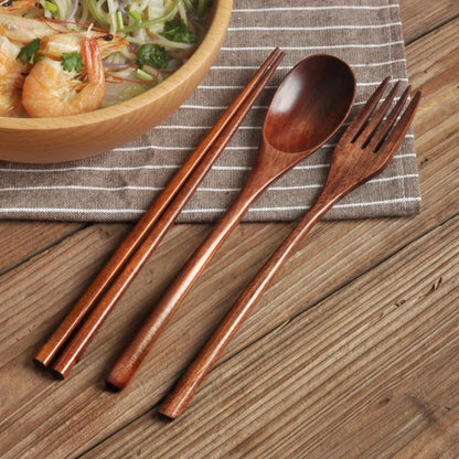 Portable Wooden Cutlery Set | Eco-Friendly Travel Spoon Fork and Chopsticks Kit