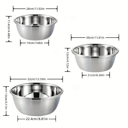 Stainless Steel Round Kitchen Cooking and Baking Kneading Bowl, Washing Fruit and Vegetable Bowl