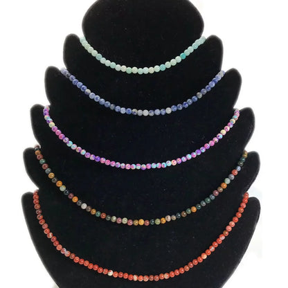 Natural Stone Bead Adjustable Necklace | Agate Opal Tigers Eye Quartz Crystal Jewelry