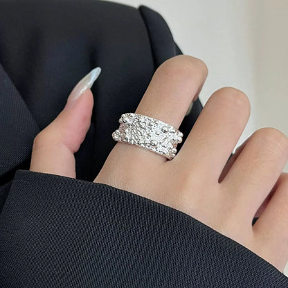 925 Sterling Silver Frosting Geometry Ring | Textured Wide Band for Women