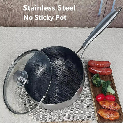 Stainless Steel Frying Pan Steak Cooking Honeycomb Non-Stick Pan Flat Bottom Wok Induction Cooker Universal Kitchen Cookware Pan