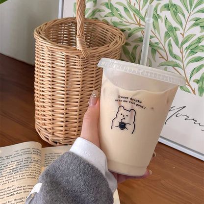 Cute Kawaii Water Bottle | Reusable Plastic Tumbler with Straw Lid for Coffee Juice Tea