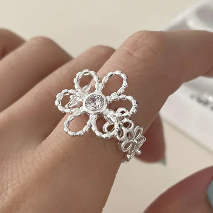 VENTFILLE 925 Sterling Silver Flower Ring | Hollow Out Retro Jewelry for Women