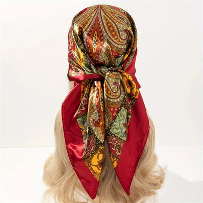 Satin Square Scarf – Elegant 2025 Print Hijab, Shawl & Hair Wrap