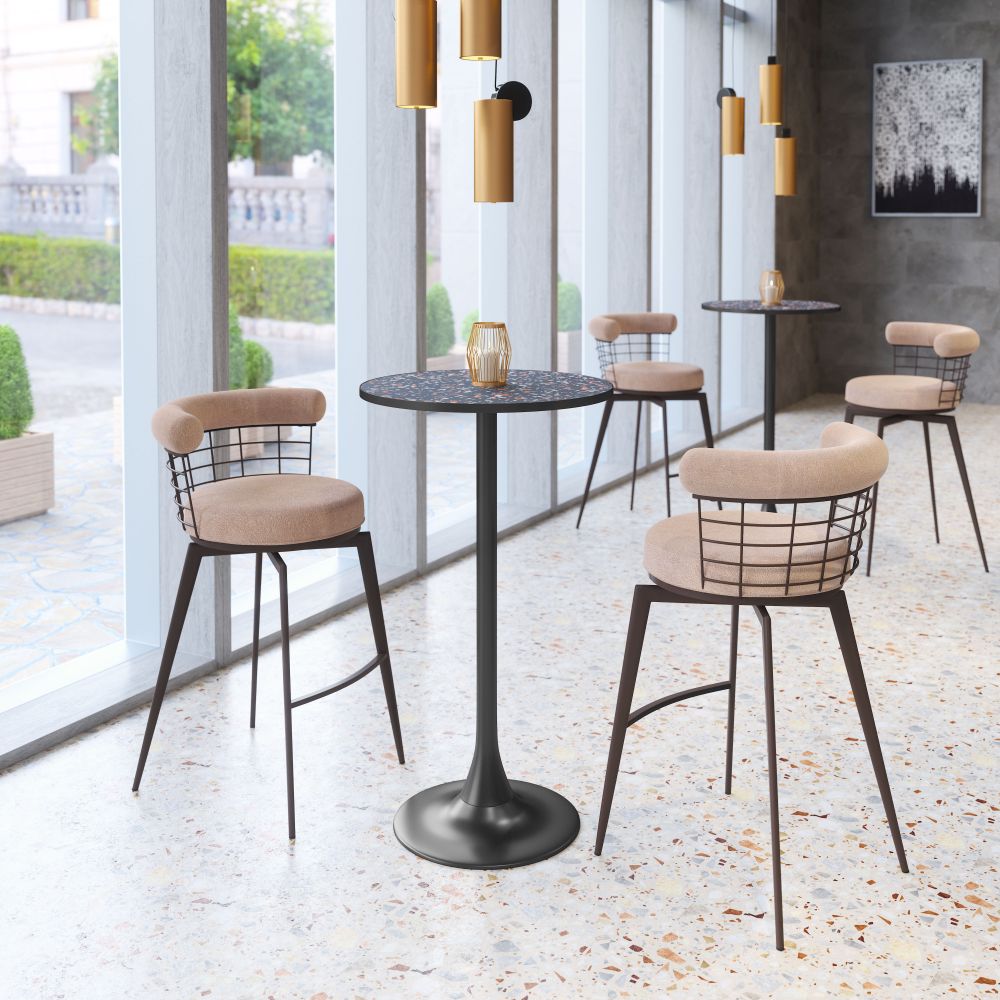 Saku Textured Fabric Swivel Barstool