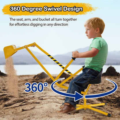 Sand Digger with 2-Handed Controls and Flexible Shovel for 3+ Years Old Kids-Yellow