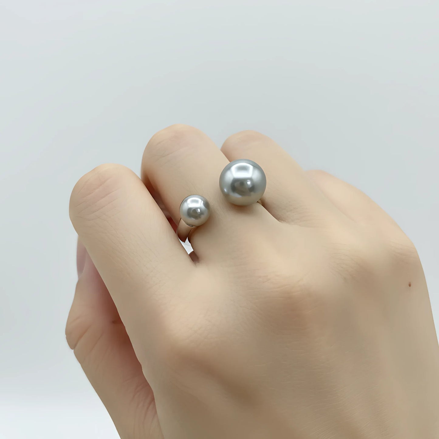 PANJBJ 925 Sterling Silver Pearl Irregular Ring | Women Shell Overlapping Hollow Sweet Design Jewelry