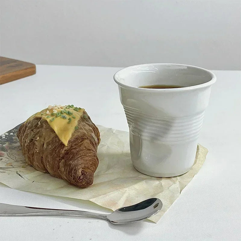 6.7oz Korean Style Cups and Mugs Coffee Mug White Ceramic Nordic Wrinkle Cup 200ml Drinking Coffe Tumbler English Letter
