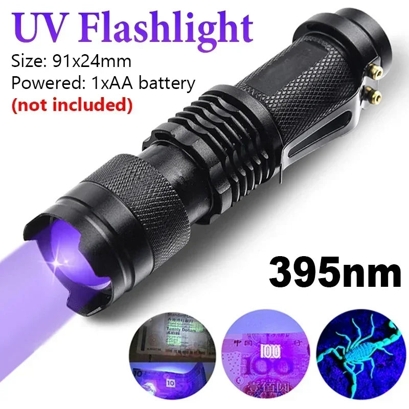 UV LED Flashlight Portable Blacklight | 365/395nm Wavelength for Pet Urine, Scorpion Detection & Hygiene
