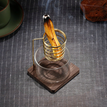 Metal Palo Santo Holder Burner Sage Holder with Glass Ash Catcher Tray Incense Holder for Meditation Yoga Spa