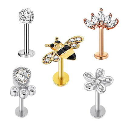 5pcs Tragus Stud Earring Set | Heart CZ Cartilage Piercing Jewelry