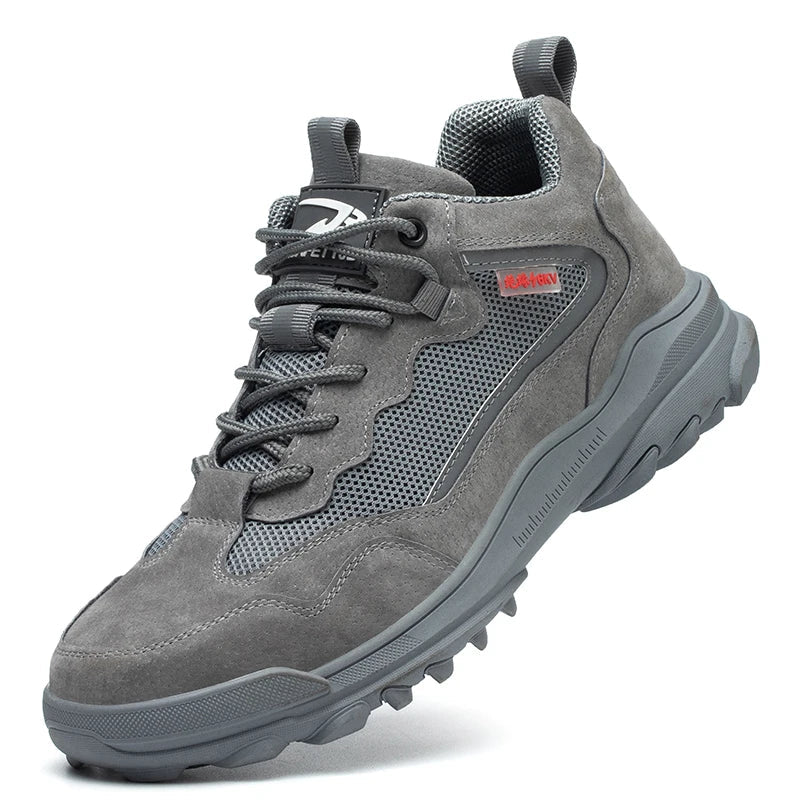 Reflective Strip Design Safety Work Shoes For Men Cow Suede Leather Indestructible Construction Boots Steel Toe Male Footwear