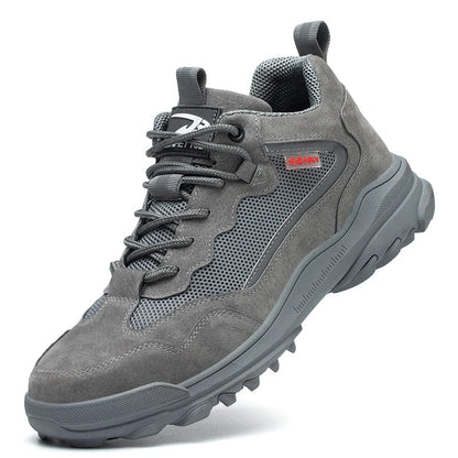 Reflective Strip Design Safety Work Shoes For Men Cow Suede Leather Indestructible Construction Boots Steel Toe Male Footwear