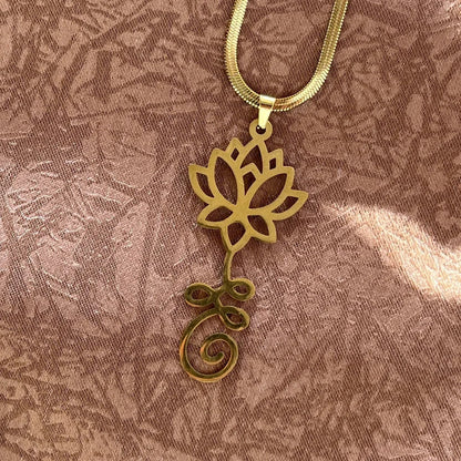 Stainless Steel Unalome Pendant Necklace | Yoga Jewelry with Lotus Flower