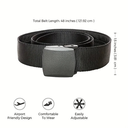 Adjustable Canvas Tactical Belt with Automatic Buckle – Non-Metal Outdoor Casual Belt (120–150 cm | 47–59 in)