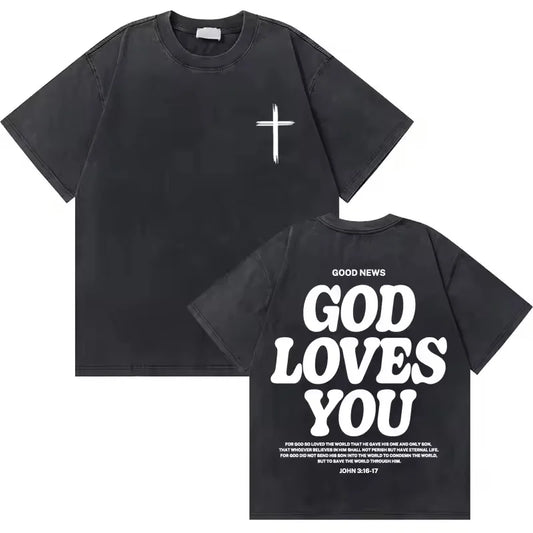 Washed Vintage Jesus Christian Graphic T-Shirt | Casual Oversized Bible Verse Tee