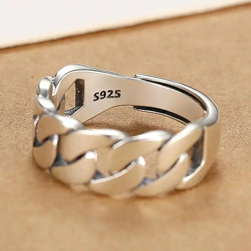 VENTFILLE 925 Sterling Silver Adjustable Rings | Vintage Hip Hop Couples Jewelry