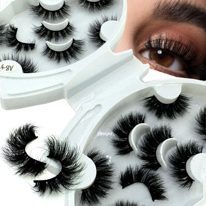 5-8 Pairs Natural Russian Striped Mink Lashes | 3D Volume Wavy False Eyelash Extensions