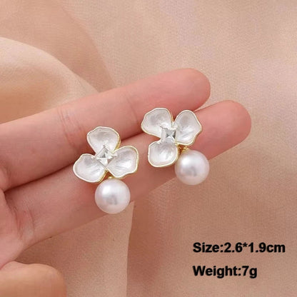 White Flower & Butterfly Dangle Earrings – Acrylic Pearl Heart Jewelry