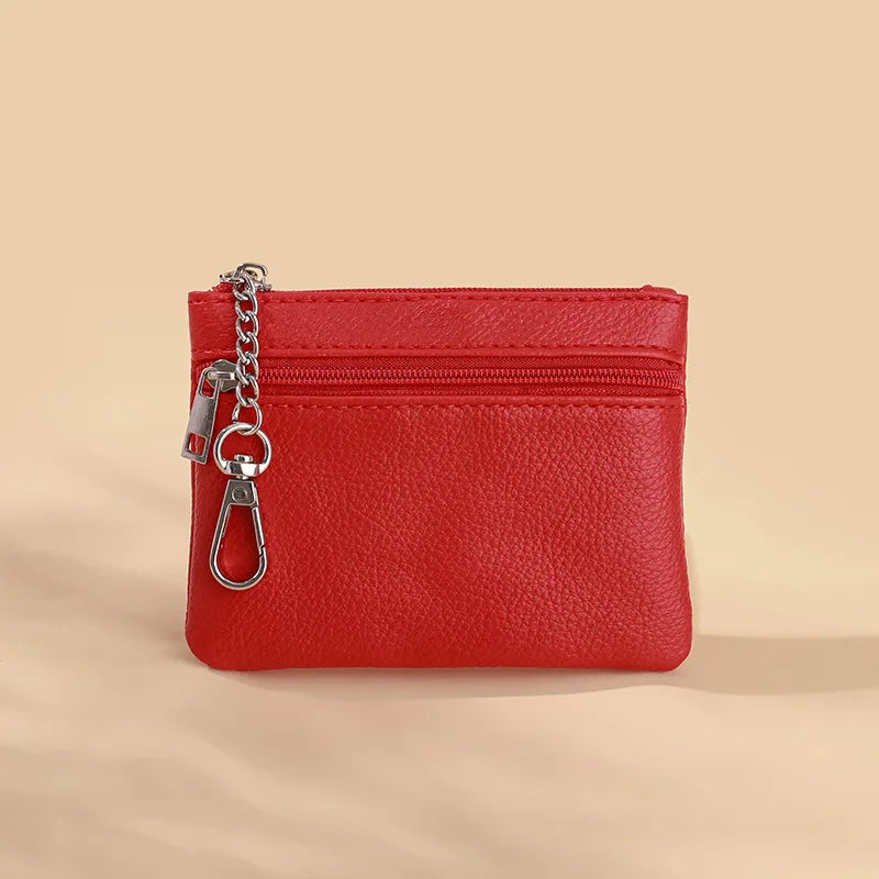 Mini Leather Card Holder Wallet | Compact Zipper Coin Purse for Women