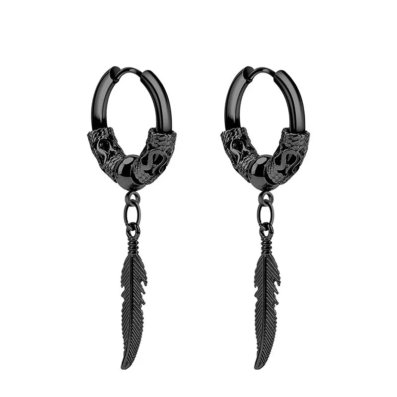 Cross Feather Stud Earrings Set | Unisex Stainless Steel Punk Jewelry