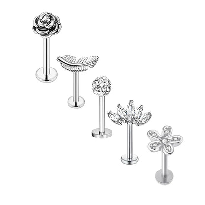 5pcs Tragus Stud Earring Set | Heart CZ Cartilage Piercing Jewelry