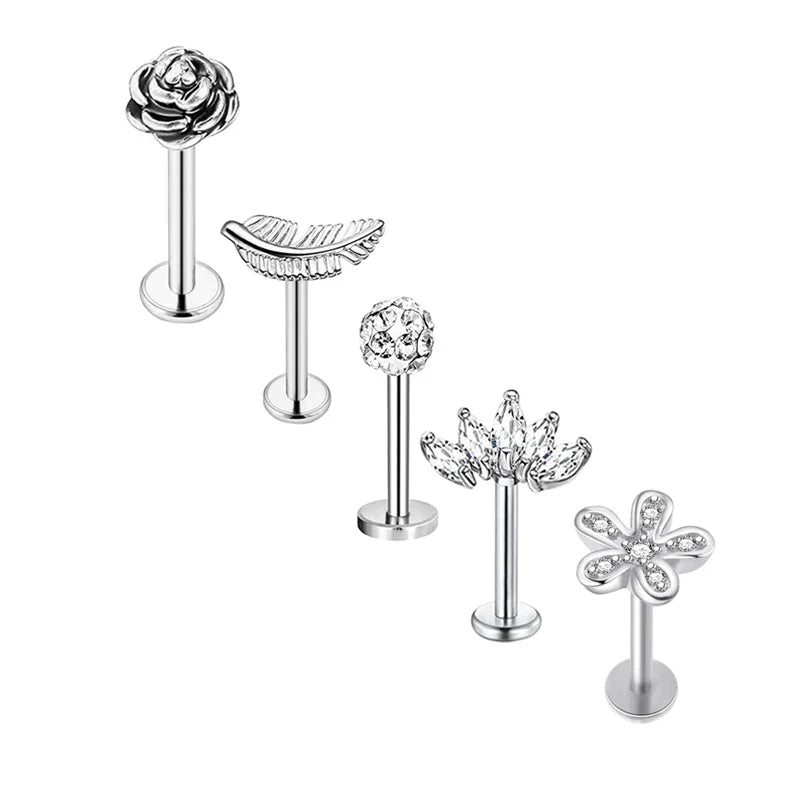 5pcs Mixed Heart Tragus Stud Earring Set | Cartilage Helix Lip Piercing Jewelry