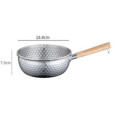 430 Stainless Steel Soup Pot Japanese Snow Pan Frying Wok Wooden Handle Stew Saucepan Milk Pot Kitchen Utensils Kitchen Cookware
