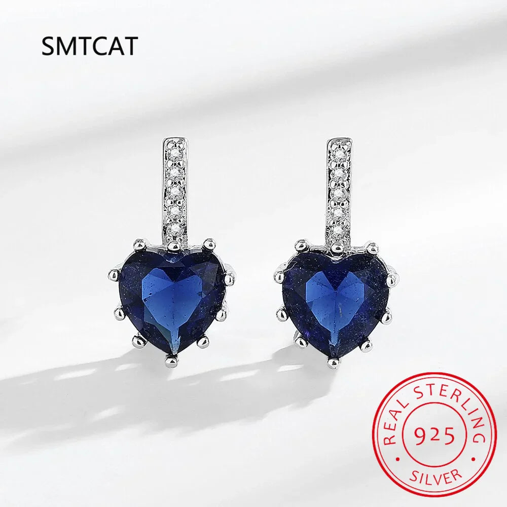 Natural Garnet Red Ruby Heart Stud Earrings | 925 Sterling Silver Jewelry for Women