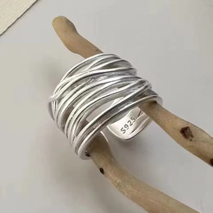 PANJBJ Real 925 Sterling Silver Retro Round Ring | Vintage Fine Jewelry for Women