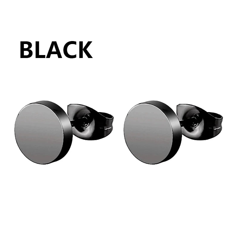 Vintage Punk Stainless Steel Stud Earrings for Men Women | 1 Pair Black Earrings Set