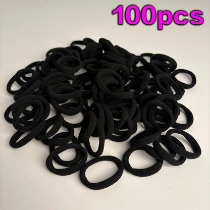 100-Pack Black Seamless Elastic Hair Ties for Women and Girls, No-Damage High Elastic Ponytail Bands