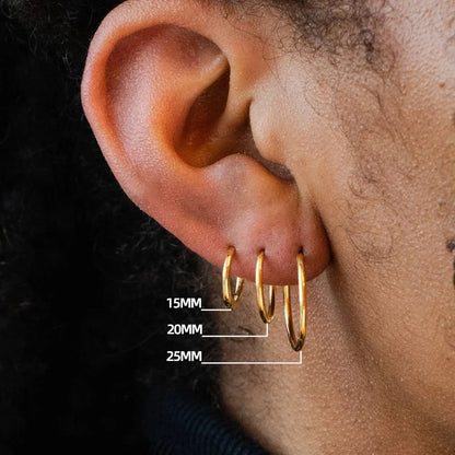 Gold Stainless Steel Hoop Earrings for Women Men | Minimalist Circle Huggies