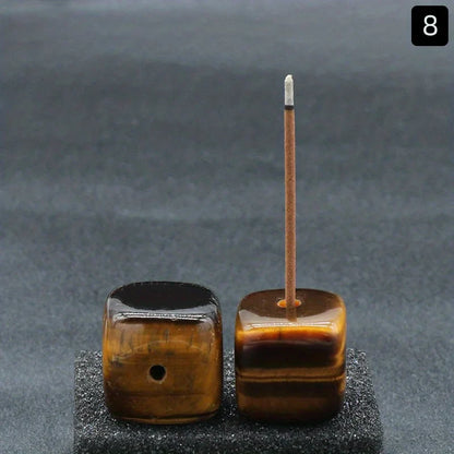 Natural Agate Stone Incense Holder | Square Wire Stick Incense Burner with Unique Pattern