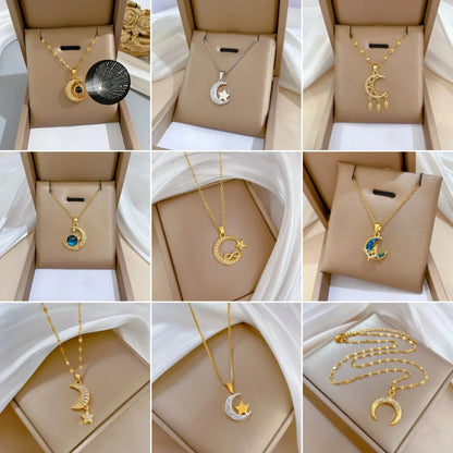 Crescent Moon Pendant Necklace | Vintage Stainless Steel Choker for Women