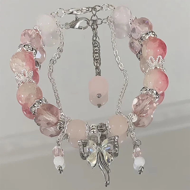 Crystal Butterfly Pendant Bracelet | Colorful Glass Bead Jewelry for Women
