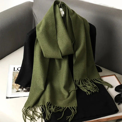 62-Color Winter Cashmere Scarf – Warm Tassel Pashmina Wrap for Women