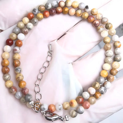 Natural Stone Bead Adjustable Necklace | Agate Opal Tigers Eye Quartz Crystal Jewelry