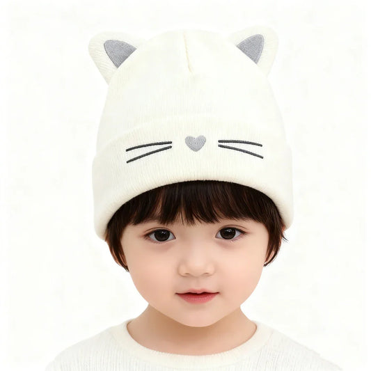 Baby Cartoon Cat Ears Knitted Hat | Warm Cotton Beanie for Toddlers