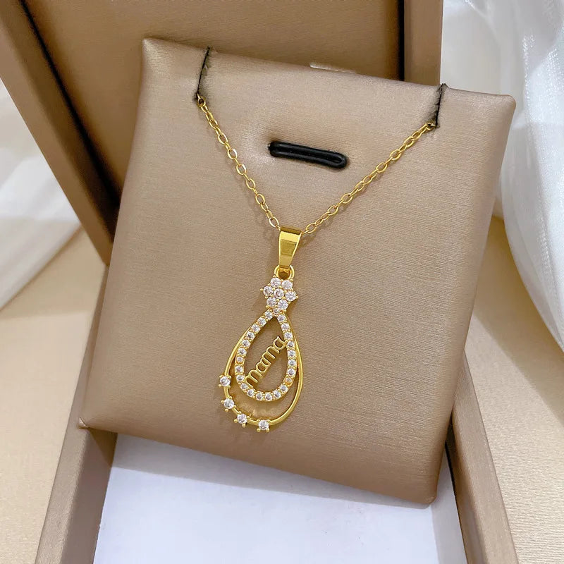 Crystal Heart Mama Necklace | Stainless Steel Pendant Jewelry for Mom