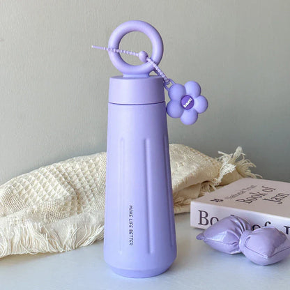 450ml 316 Stainless Steel Vacuum Insulated Water Bottle with Sunflower Pendant | Unisex Thermos for Hot & Cold Drinks