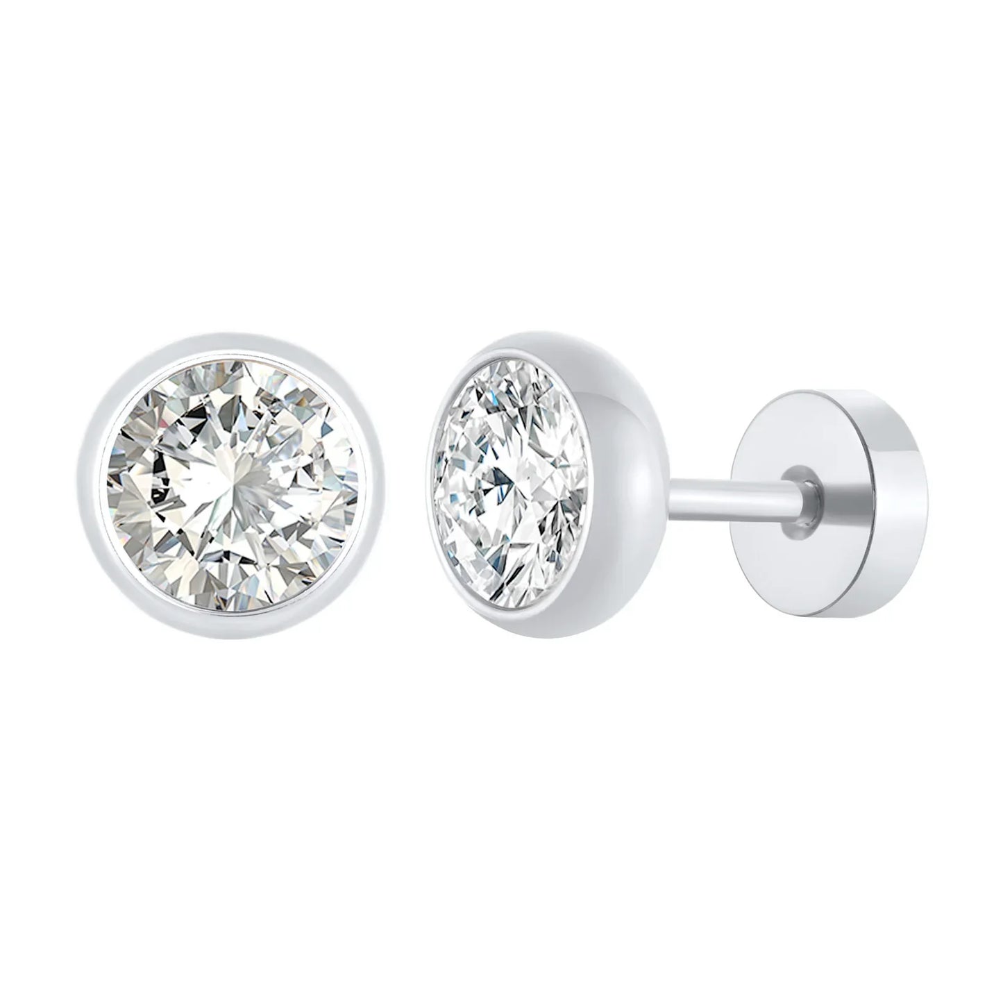 8mm Stainless Steel Screw Back Earrings for Men | Faceted Zircon Studs