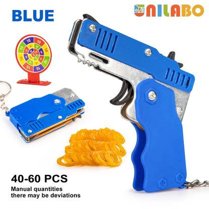 Mini Rubber Band Gun Keychain | Foldable Alloy Toy Gun with 6 Rubber Bands