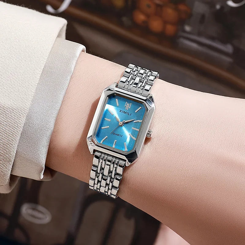 Women's Quartz Watch Rectangle Dial | Fashion Casual Steel Strap Watch